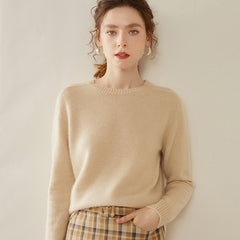 Women’s 100% Cashmere Crewneck Sweater Lightweight Ribbed Pullover