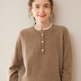 Women’s 100% Cashmere Button Neck Sweater Soft Henley Neck Knit Pullover
