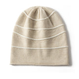 Luxury 100% Cashmere Beanie Women's Striped Knit Beanie Hat