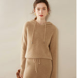 Women’s 100% Cashmere Knit Hoodie Lightweight Drawstring Pullover Sweater