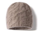 100% Cashmere Thick Cable Knit Beanie Hat for Men Women
