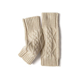 100% Cashmere Knit Fingerless Gloves Winter Warm Cable Knit Wrist Warmers