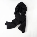 100% Cashmere Ribbed Knit Hooded Thick Hat & Scarf Neck Wrap