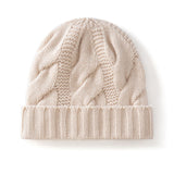 100% Cashmere Cable Knit Slouchy Beanie Winter Thick Hat Unisex