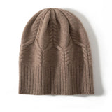 100% Cashmere Cable Knit Beanie Hat Soft Ribbed Winter Cap for Women