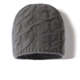 100% Cashmere Thick Cable Knit Beanie Hat for Men Women