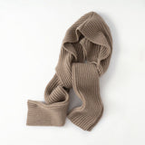 100% Cashmere Ribbed Knit Hooded Thick Hat & Scarf Neck Wrap