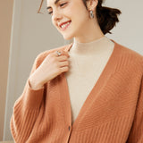 V-Neck Button-Front Sweater with Pockets 100% Cashmere Long Cardigan