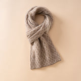 100% Cashmere Diamond Pattern Scarf Knitted Winter Neck Wrap for Women