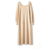 Women’s Cashmere Square Neck Puff Sleeve Knit Sweater Dress