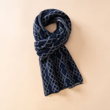 100% Cashmere Diamond Pattern Scarf Knitted Winter Neck Wrap for Women