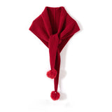 100% Cashmere Knit Cape Scarf with Pom Poms Soft Winter Shawl Wrap