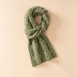 100% Cashmere Diamond Pattern Scarf Knitted Winter Neck Wrap for Women