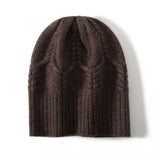 100% Cashmere Cable Knit Beanie Hat Soft Ribbed Winter Cap for Women