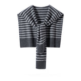100% Cashmere Striped Knit Shoulder Wrap Shawl Layered Pullover Cape