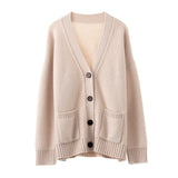 Women’s 100% Cashmere V-Neck Cardigan Relaxed Fit Button Knit Sweater