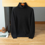 Men’s Cashmere Wool Turtleneck Relaxed Fit Solid Knit Pullover Sweater