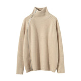 Women’s Cashmere Wool Zip Neck Ribbed Knit Relaxed Pullover Sweater