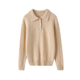 Women’s Cashmere Wool Polo Collar Cable Knit Pullover Sweater