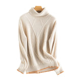 Women’s 100% Cashmere Turtleneck Textured Knit Relaxed Fit Sweater