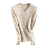 Women’s 100% Cashmere Ribbed Zip-Up Cardigan Sweater