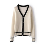 Women’s Cashmere Wool V-Neck Contrast Trim Cardigan