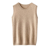 Women’s Cashmere Sleeveless Ribbed Crew Neck Knit Sweater Vest