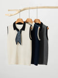 100% Cashmere Polo Sweater Vest Contrast Collar Sleeveless Knit Top