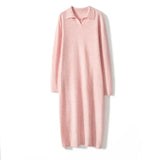 Women’s Cashmere Wool Polo Collar Sweater Dress  Knit Midi Dress