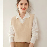 Women’s Cable Knit Cashmere Wool Sleeveless Sweater Vest Top