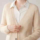 Women’s Cable Knit Cashmere  V-Neck Button Front Sweater Cardigan