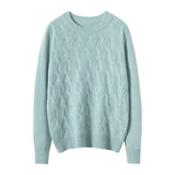 Women’s Cashmere Wool Crew Neck Textured Knit Pullover Sweater
