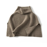 100% Cashmere Ribbed Knit Cape Shawl Pullover Poncho with Side Slits