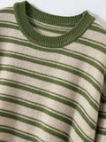 Women’s 100% Cashmere Striped Crew Neck Knit Top Sweater