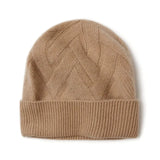 100% Cashmere Cable Knit Beanie Hat Soft Folded Cuff Winter Knit Cap