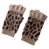 100% Cashmere Leopard Print Fingerless Gloves Knit Gloves with Thumb Hole