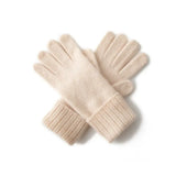 100% Cashmere Soft Ribbed Knit Winter Gloves with Warm Stretch Fit