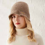100% Cashmere Bucket Hat Soft Knit Winter Cloche Hat for Women