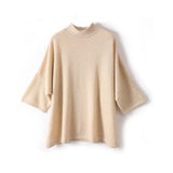 Women’s 100% Cashmere Mock Neck Three-Quarter Sleeve Sweater