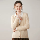 Women’s Cable Knit Cashmere  V-Neck Button Front Sweater Cardigan