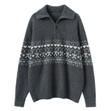 Women’s 100% Cashmere Fair Isle Half-Zip Jacquard Collar Sweater