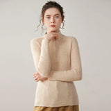 Women’s Cashmere Half-Zip Ribbed  Mock Neck Slim Knit Sweater