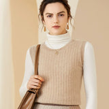 Women’s Cashmere Sleeveless Ribbed Crew Neck Knit Sweater Vest