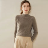 Women’s Cashmere Wool Mock Neck Textured Cable Knit Sweater