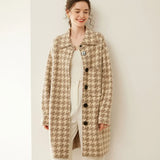Women’s Cashmere Wool Houndstooth Long Knit Coat