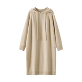 Women’s 100% Cashmere Long Knit Hoodie Hooded Sweater Dress