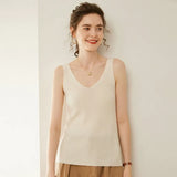 Women’s V-Neck Cashmere Wool Ribbed Tank Top