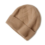 100% Cashmere Cable Knit Beanie Hat Soft Folded Cuff Winter Knit Cap