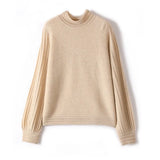 Women’s 100% Cashmere Turtleneck Puff Sleeve Sweater