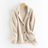 100% Cashmere Blazer Cardigan Button Front Knit Jacket with Pockets